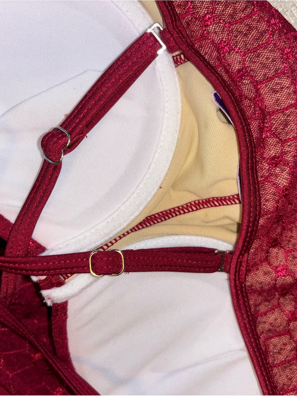 LM Agnese Romantic Burgundy Lace One Piece Bathing Swimsuit Underwire Lingerie - Picture 8 of 10